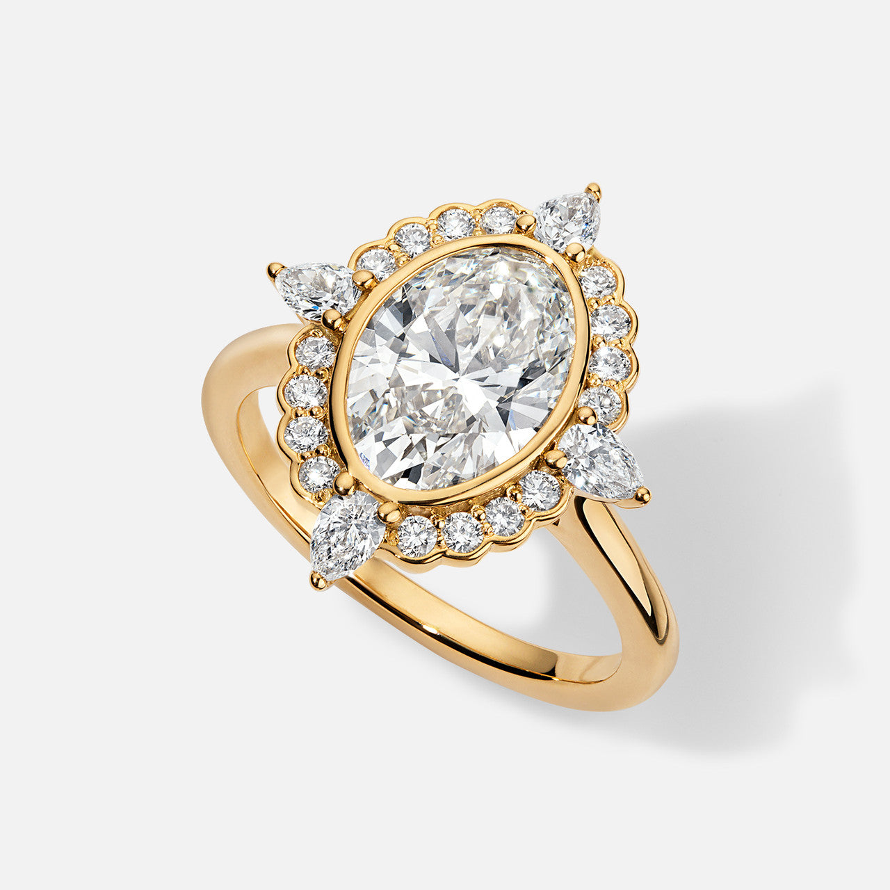 Forever by Razny 18k Yellow Gold Vintage Compass Semi-Mount With Round and Pear-Shaped Diamonds, Chicago engagement rings