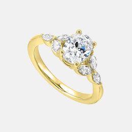 14k Yellow Gold Semi-Mount for 1.00-Carat Oval Diamond With Marquise Diamond Accents