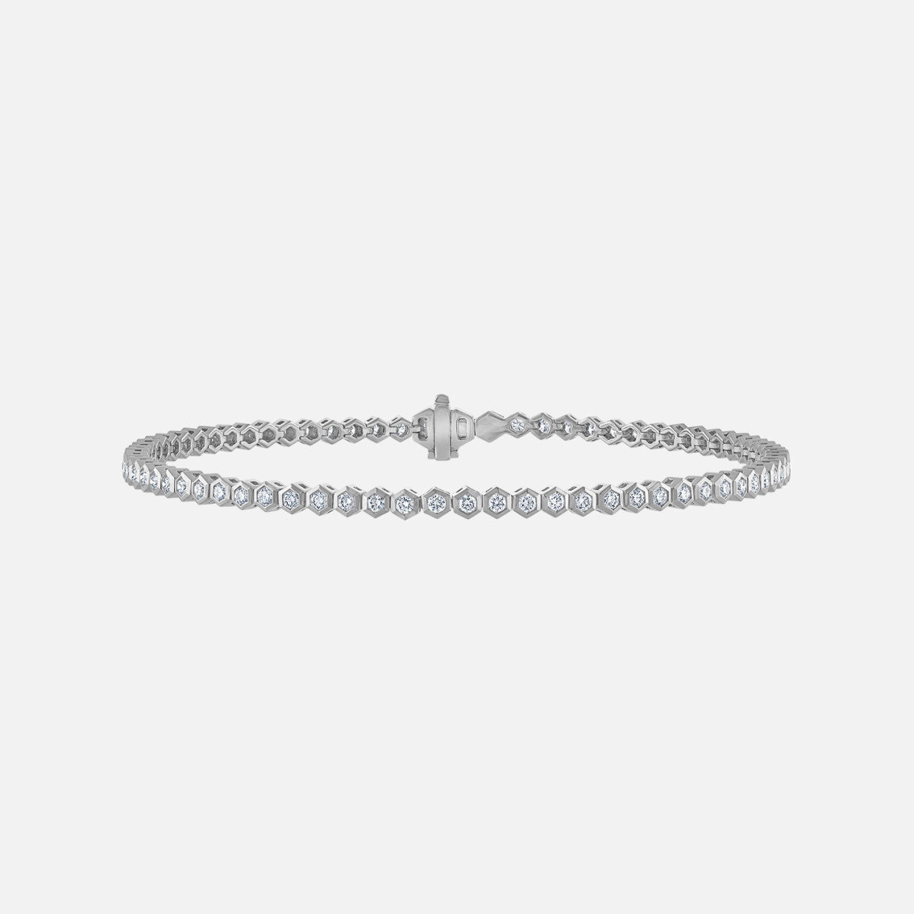 Refined diamond tennis bracelet with honeycomb settings, in white gold