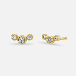 Bezel-Set 3-Diamond Graduated Gold Studs