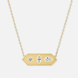 Diamond Mosaic Brushed-Gold Hexagon Tag Necklace