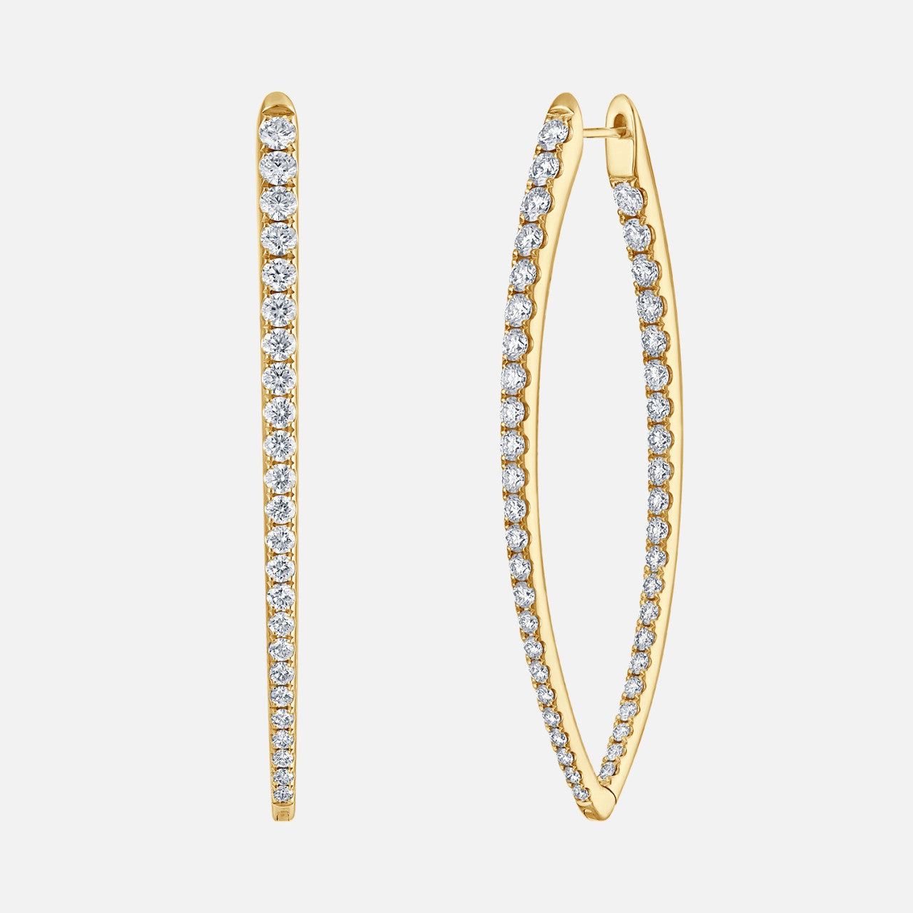 Large V Pave Diamond Hoops in yellow gold