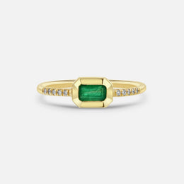 Emerald-Cut Emerald Bezel-Set Pavé Diamond Band