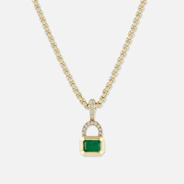 Emerald-Cut Emerald and Pavé Diamond Bail Box Chain Necklace