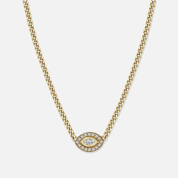 Extra-Small Curb-Chain Marquise Diamond Halo Necklace