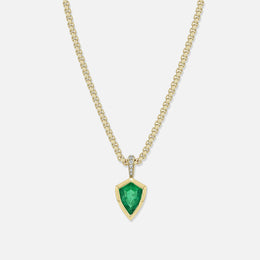 Gold Bezel-Set Shield-Cut Emerald and Diamond Necklace
