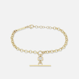 Gold Emerald-Cut Diamond Faux Toggle Rolo Chain Bracelet