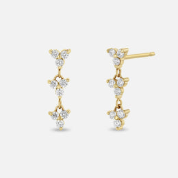 Gold Linked Diamond Trio Drop Earrings
