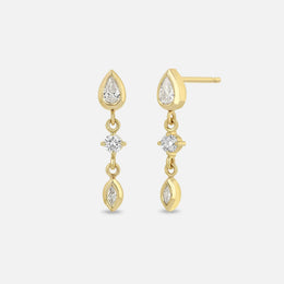 Gold Linked Mixed-Diamond Drop Earrings