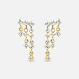 Gold Linked Prong Diamond Waterfall Earrings