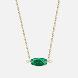 Gold Malachite Barrel Bead Small Box-Chain Necklace