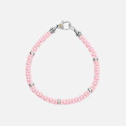 Pink Five Silver Station Ceramic Caviar Bracelet