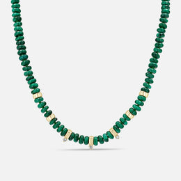 14k Yellow Gold and Malachite Rondelle Bead Necklace