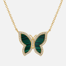 Malachite and Diamond Butterfly Necklace
