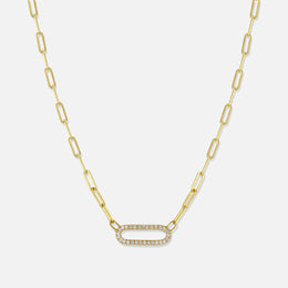 Pavé Diamond Link Small Paperclip Chain Gold Necklace