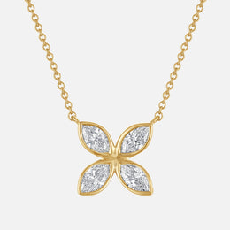 Bezeled Marquise Diamond Flower Necklace