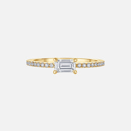 Emerald-Cut Diamond Center Pave Stacking Ring
