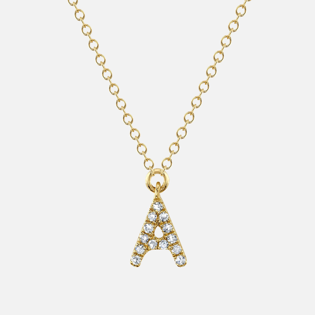 Mini diamond initial necklace with the letter A