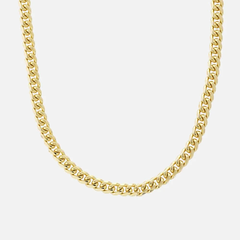 This 24-inch Miami Cuban link chain is crafted in 14K yellow gold and features bold, flat 7.8 mm links.