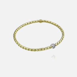Gold and Diamond Rondelle Stretch Spring Bracelet