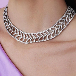Diamond and Platinum Chevon-Motif Collar Necklace