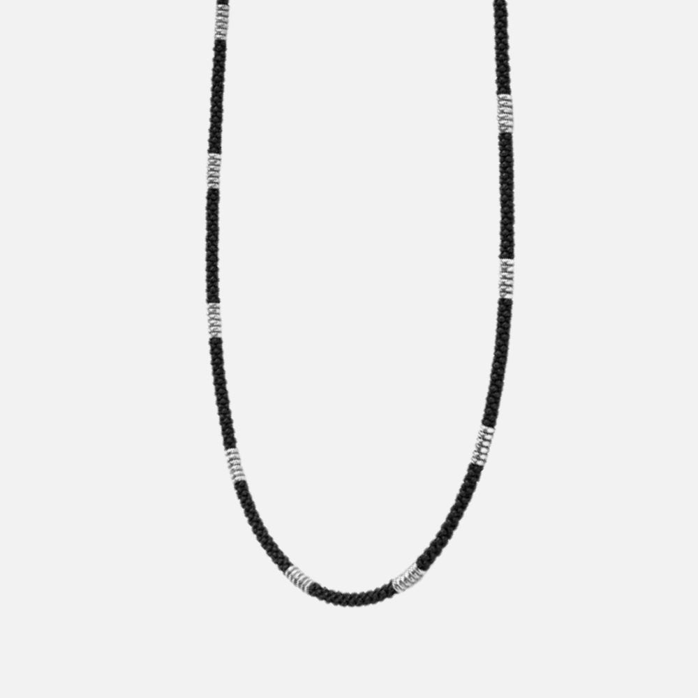 Lagos men's Black Caviar Silver Station Ceramic Beaded Necklace from Razny Jewelers