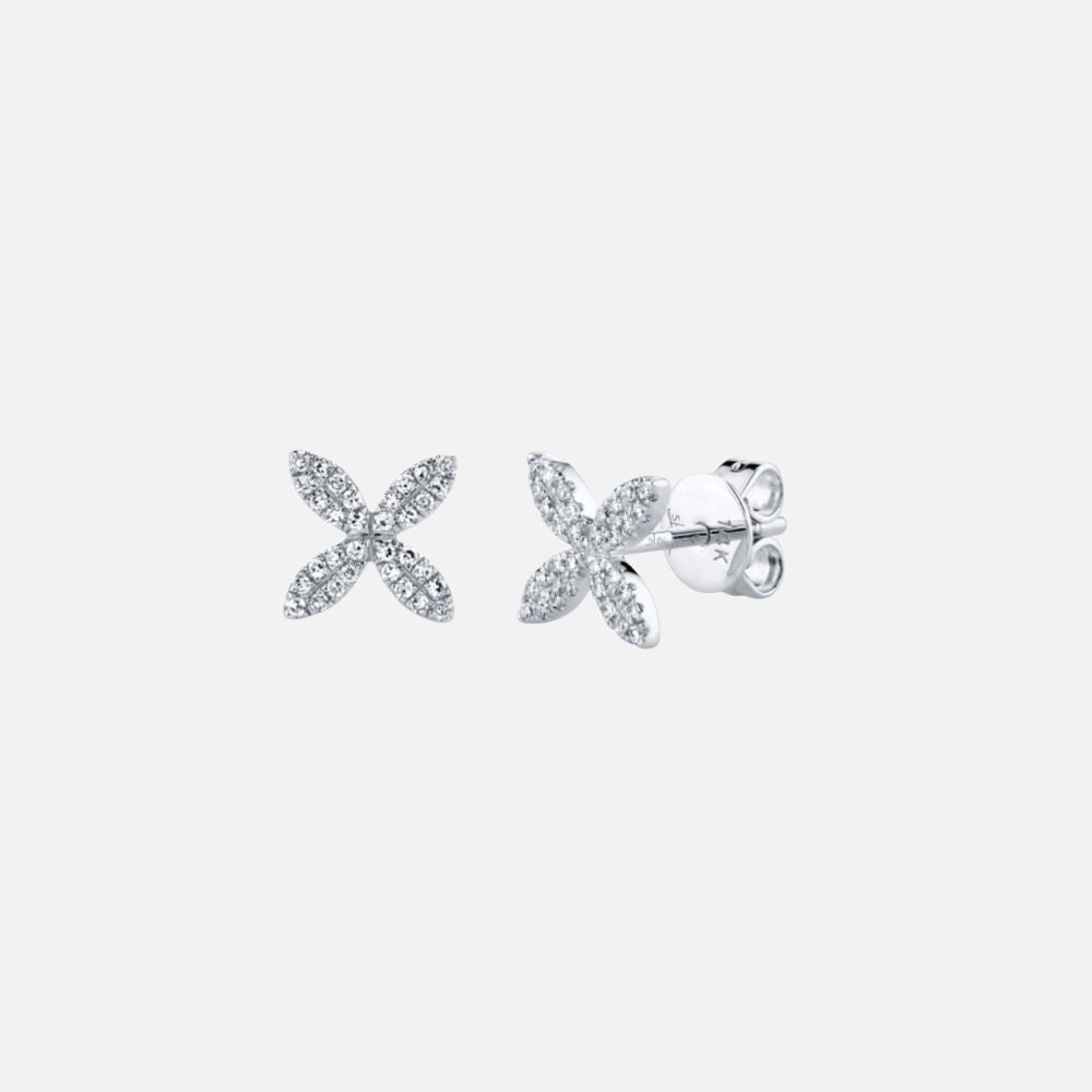 Shy Creation Flower Stud Earrings in white gold