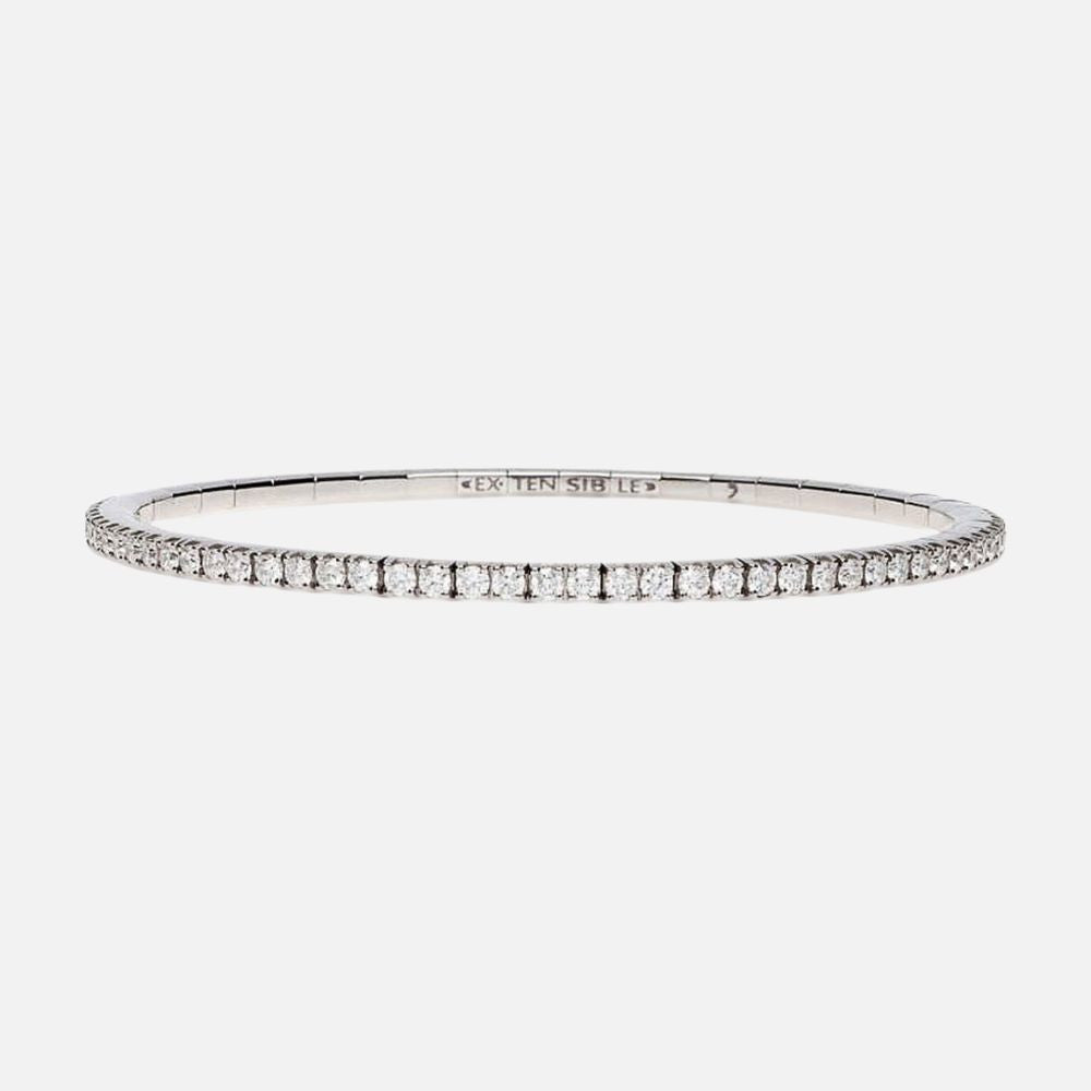 This white gold stretch tennis bracelet has a sleek, flexible design.