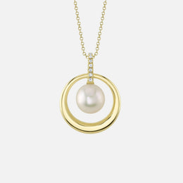 Yellow Gold & Cultured Pearl Circle Necklace