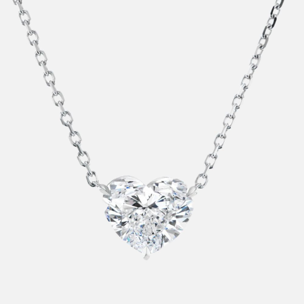 This Razny Exclusive white gold necklace features a solitaire heart-shaped diamond.