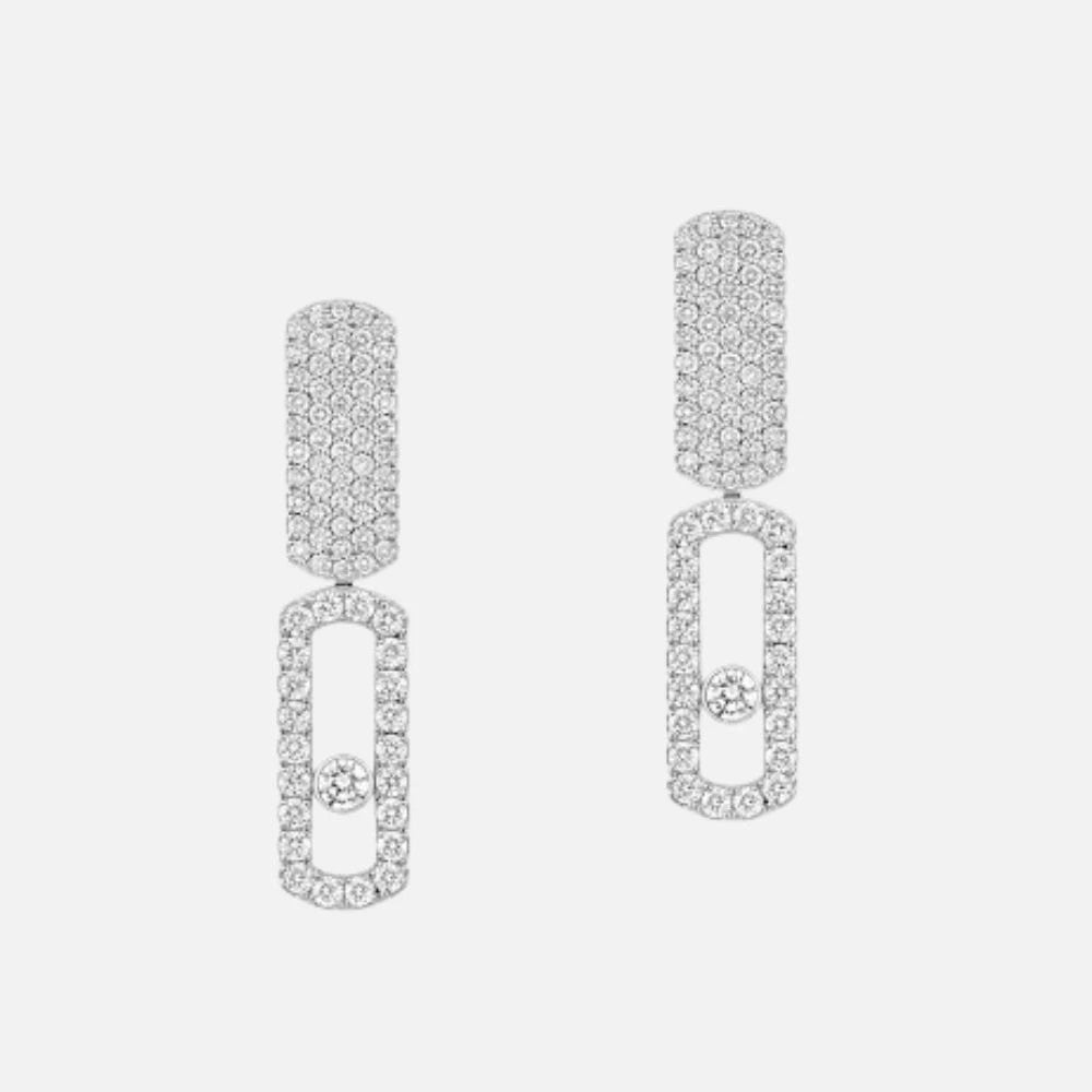 Messika white gold diamond earrings, These Imperial Move earrings in white gold and diamonds feature 156 round diamonds.