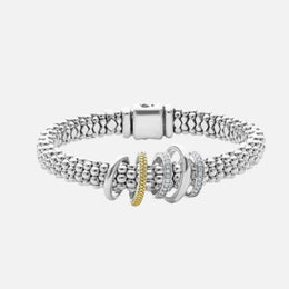 Two-Tone Five Ring Diamond Caviar Bracelet