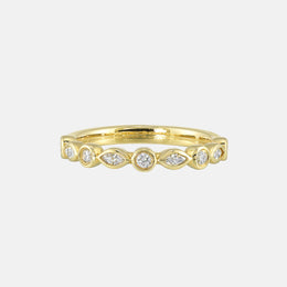 14k Yellow Gold Bezel-Set Marquise and Round Diamond Wedding Band