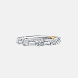 Halfway Alternating Emerald-Cut and Round Diamond Wedding Band