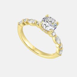 14k Yellow Gold Semi-Mount With Marquise and Round Diamonds