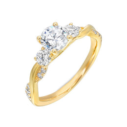 14k White and Yellow Gold Semi-Mount for 3/4-Carat Round Diamond With Round Diamond Accents