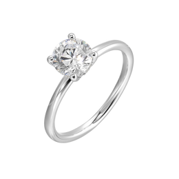 White Gold Solitaire Diamond Engagement Ring With Hidden Halo