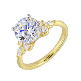 14k Yellow Gold Semi-Mount for 1.50-Carat Round Diamond With Marquise and Round Diamond Accents