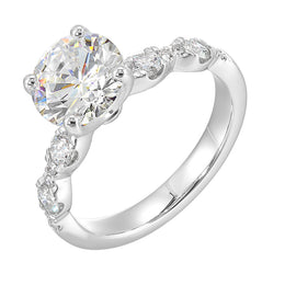 14k White Gold Semi-Mount for 1.50-Carat Round Diamond With Graduated Round Diamond Accents