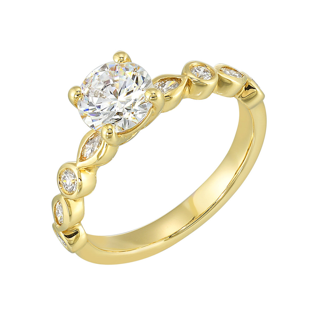 Perfect Love 14k Yellow Gold Semi-Mount With Marquise and Round Diamonds