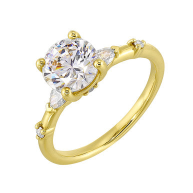 Perfect Love 14k Yellow Gold Semi-Mount With Pear and Round Diamond Accents