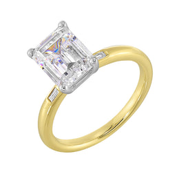 14k Yellow Gold Emerald-Cut Diamond Engagement Ring With Baguette Diamond Accents