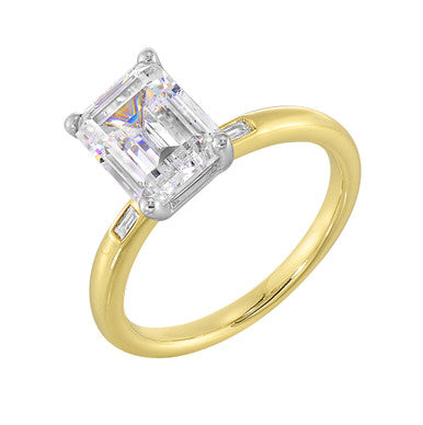 Perfect Love 14k Yellow Gold Emerald-Cut Diamond Engagement Ring With Baguette Diamond Accents