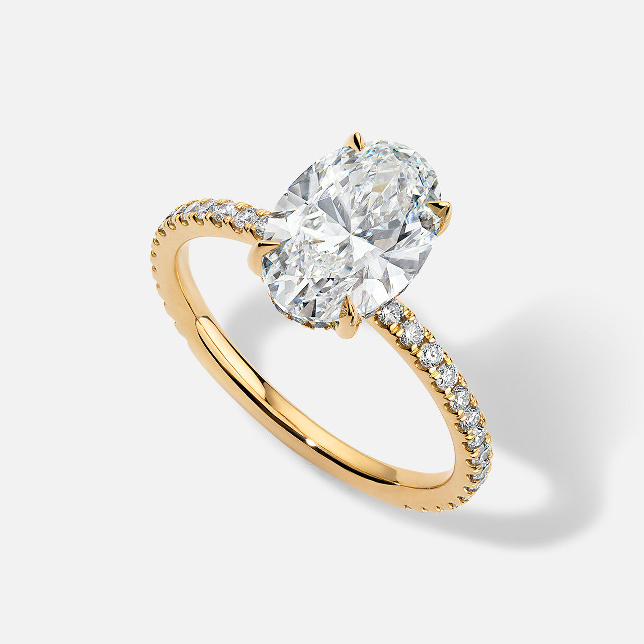 Forever by Razny 18k Yellow Gold Accent Full Pave Semi-Mount for Oval Diamond