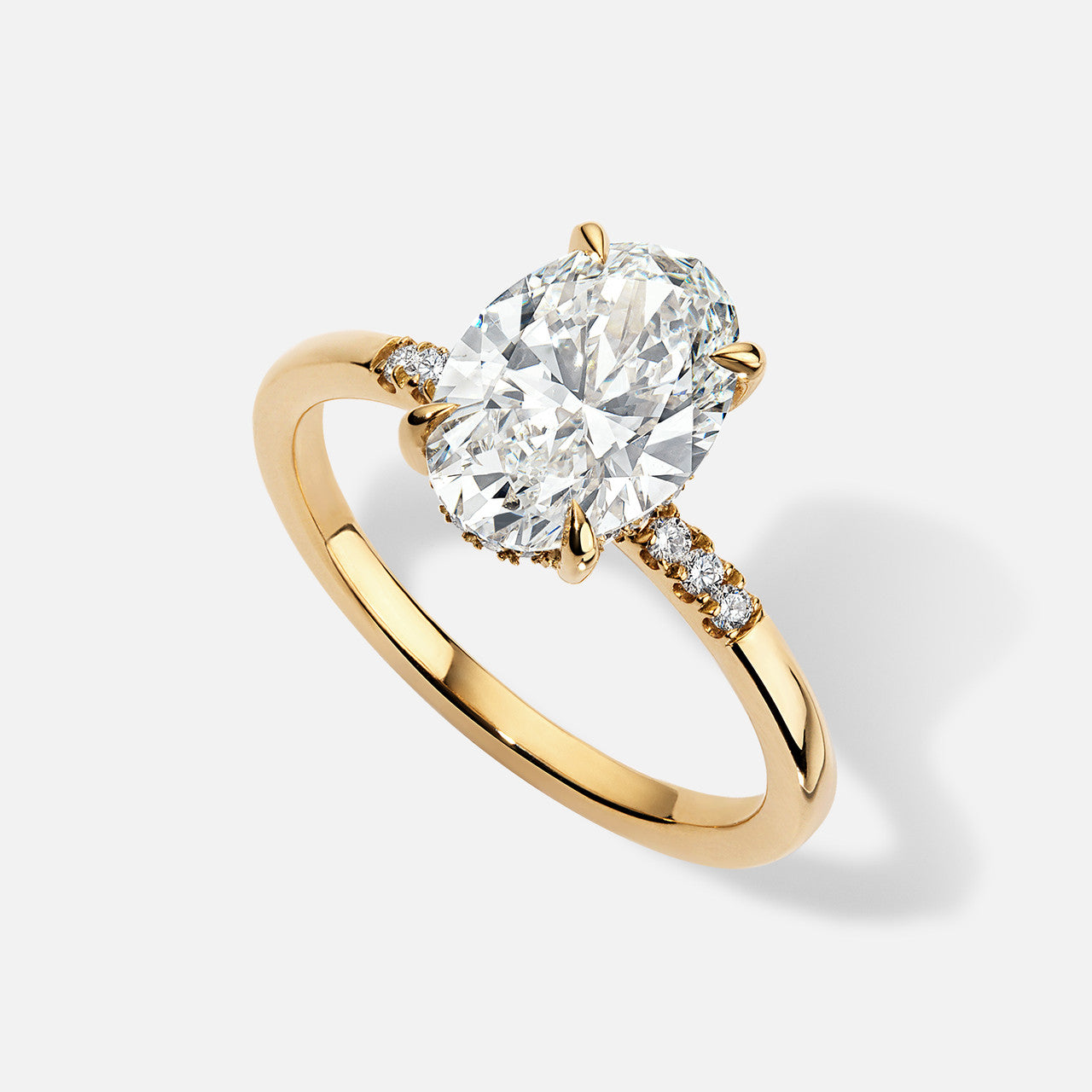 Forever by Razny 18k Yellow Gold Accent Hidden Halo Partial Semi-Mount for Oval Diamond