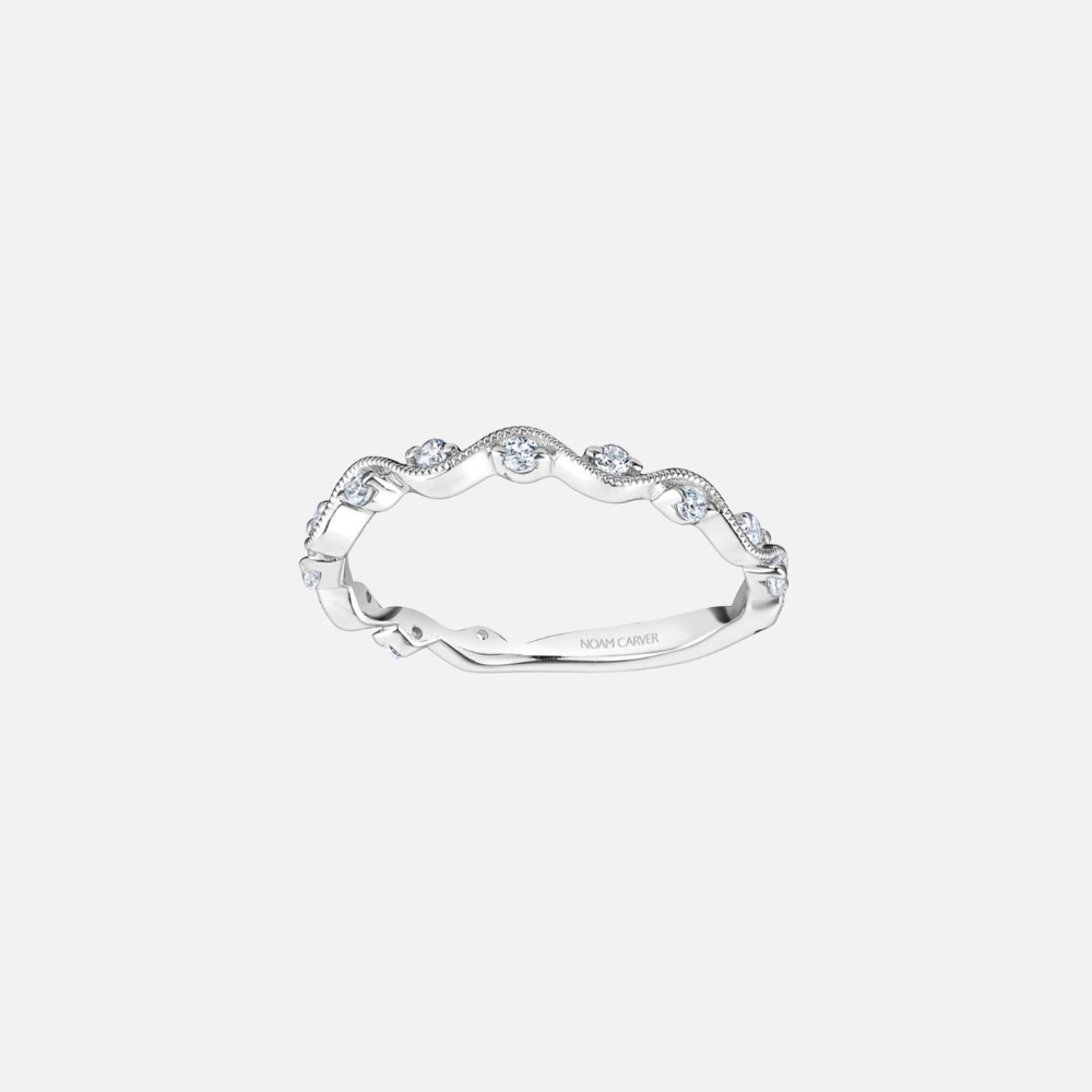 Noam Carver 14k White Gold Wave Milgrain Band with Diamond Accents