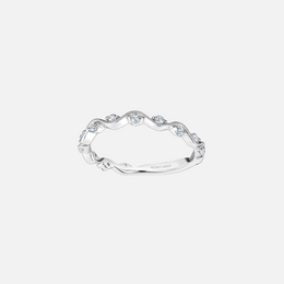 14k White Gold Wave Milgrain Band with Diamond Accents