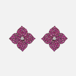 Fiore Small Flower Earrings in Deep Sapphire Pink