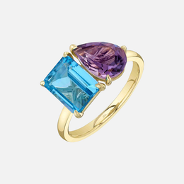 Amethyst and Blue Topaz Gold Ring