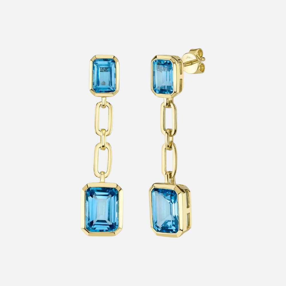Shy Creation Bezel-Set Blue Topaz Drop Earrings